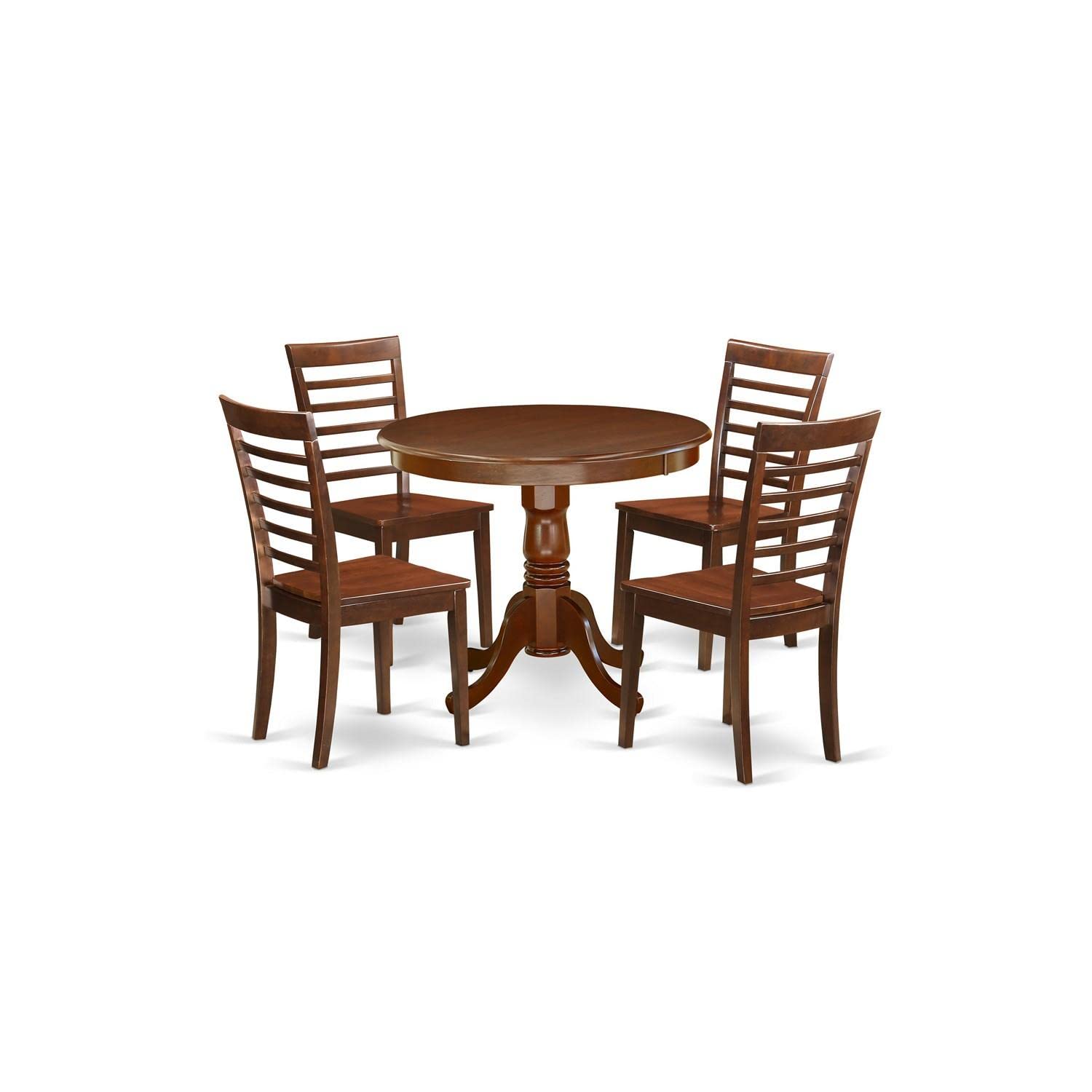 East West Furniture Anml5-Mah-W 5 Piece Kitchen Table & Chairs Set Includes A Round Dining Room Table With Pedestal And 4 Dining Chairs, 36X36 Inch, Mahogany